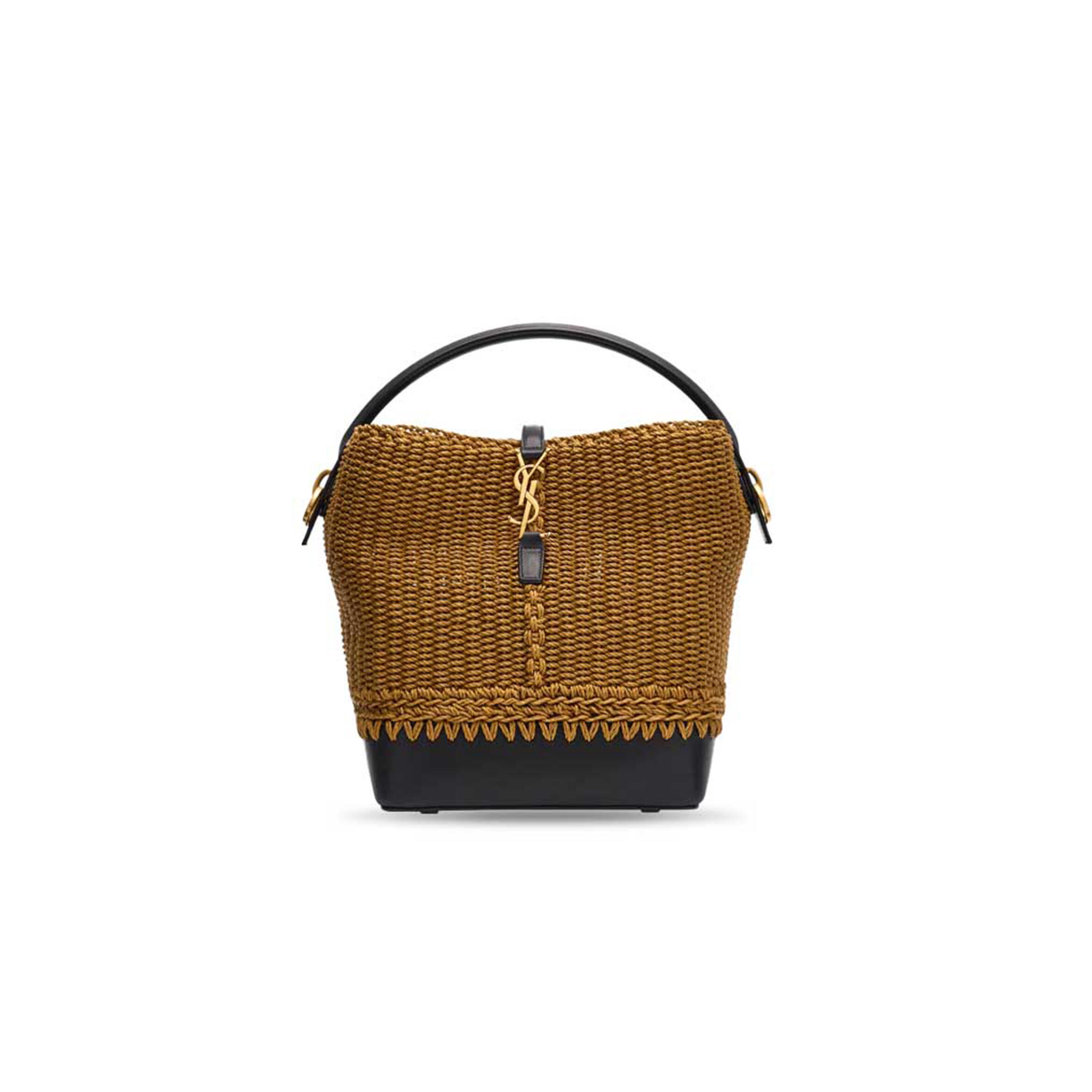 YSL LE 37 YSL BUCKET BAG IN RAFFIA AND LEATHER 742828 (25*20*16cm)